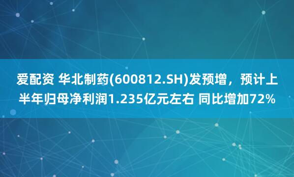 爱配资 华北制药(600812.SH)发预增，预计上半年归母净利润1.235亿元左右 同比增加72%